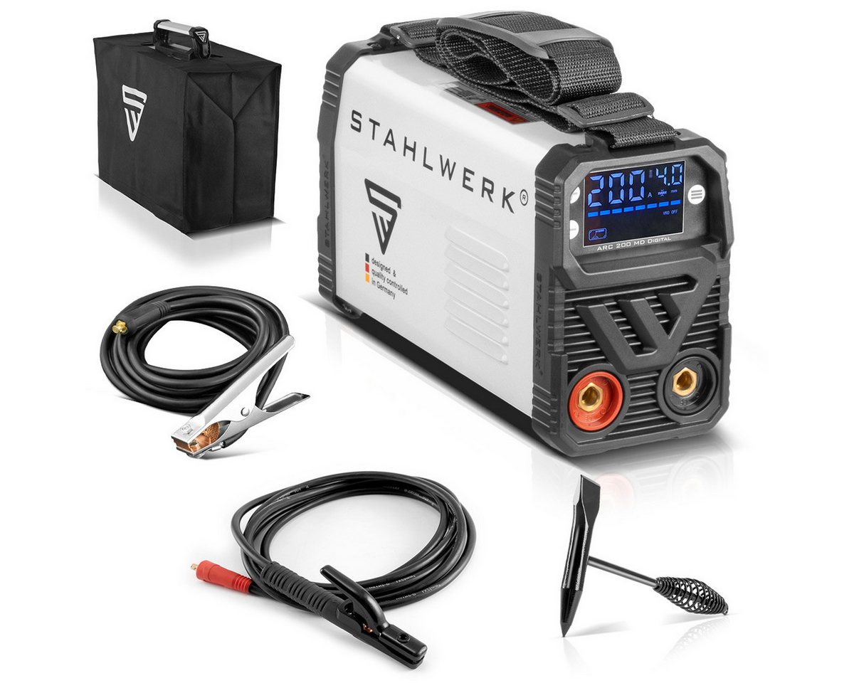 STAHLWERK Inverterschweißgerät STAHLWERK Schweißgerät ARC 200 MD Digital - DC MMA, 30 - 200 A, E-Hand, Lift-TIG Inverter mit 200 Ampere, Digital-Display, IGBT von STAHLWERK