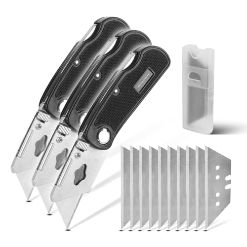 STAHLWERK Klappbares Cuttermesser 3er Set mit Schnellwechsel-Klinge und Sicherheitsverriegelung Profi Cutter | Teppichmesser | Sicherheitsmesser | Paketmesser | Kartonmesser | Klappmesser STAHLWERK Klappbares Cuttermesser 3er Set mit Schnellwechsel-Klinge und Sicherheitsverriegelung Profi Cutter | Teppichmesser | Sicherheitsmesser | Paketmesser | Kartonmesser | Klappmesser von STAHLWERK