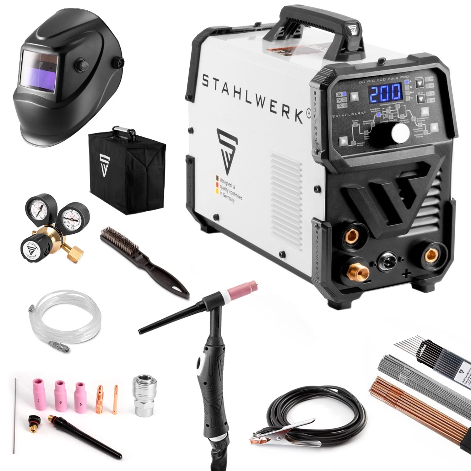 STAHLWERK Kombi-Schweißgerät DC WIG 200 Puls Pro Vollausstattung 2 in 1 von STAHLWERK