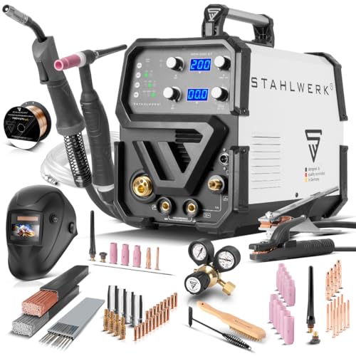 STAHLWERK Schweißgerät 3 in 1 Kombi Vollausstattung MTM-200 ST - Inverter mit 200 A, WIG, MIG MAG, MMA, synergischer Drahtvorschub, 4-Rollen-Antrieb, HF-Zündung, Fülldraht geeignet, Stahl, Dünnblech STAHLWERK Schweißgerät 3 in 1 Kombi Vollausstattung MTM-200 ST - Inverter mit 200 A, WIG, MIG MAG, MMA, synergischer Drahtvorschub, 4-Rollen-Antrieb, HF-Zündung, Fülldraht geeignet, Stahl, Dünnblech von STAHLWERK