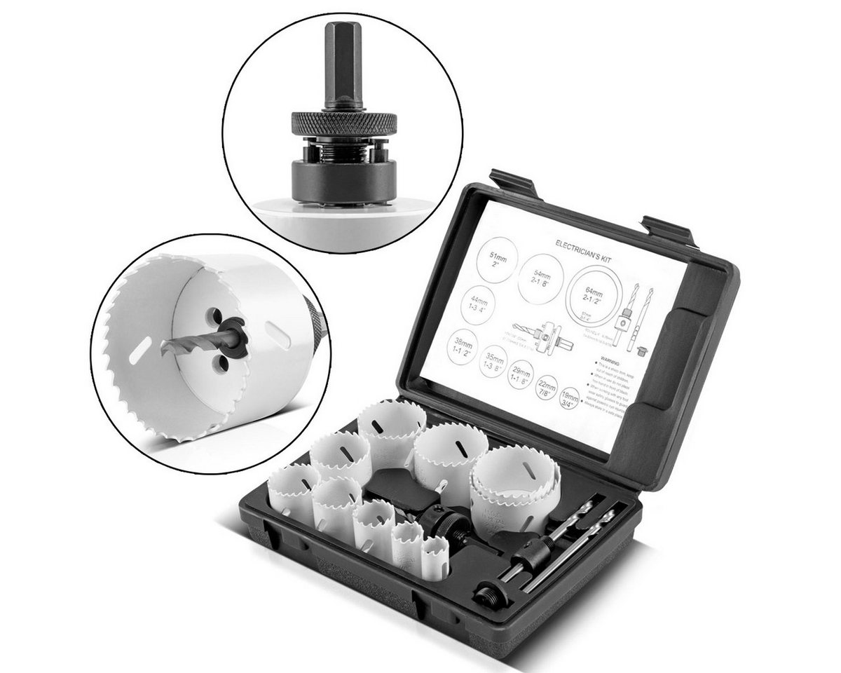 STAHLWERK Lochsäge LB-14 ST Lochsägen-Set 14 Teile, zum Bohren von runden Einlässen im Innen- und Trockenbau von STAHLWERK