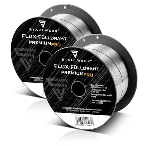 STAHLWERK MIG MAG Premium Schweißdraht - Fülldraht 2er Set E71T-GS Ø 0,9 mm S100/ D100 Drahtrolle mit 0,9 kg/Flux-Fülldraht von STAHLWERK