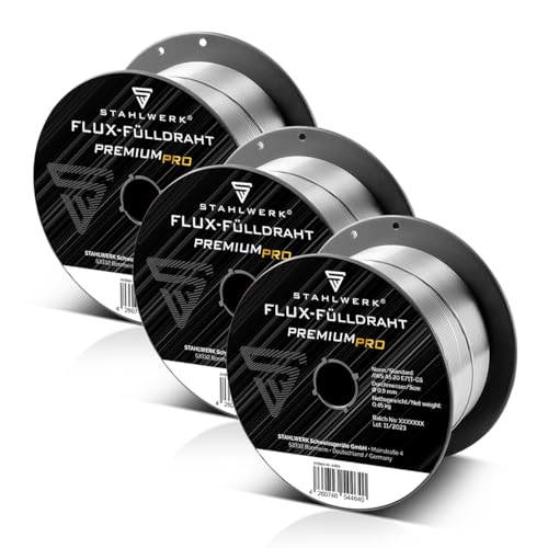 STAHLWERK 3er Set FLUX Fülldraht – E71T-GS 0,9 mm, 0,45 kg Drahtrolle D100, Drahtspule für 16 mm Dorn, Premium Schweißdraht, Zusatzwerkstoff, Universal Schweißdraht, Fülldrahtelektrode, MIG MAG STAHLWERK 3er Set FLUX Fülldraht – E71T-GS 0,9 mm, 0,45 kg Drahtrolle D100, Drahtspule für 16 mm Dorn, Premium Schweißdraht, Zusatzwerkstoff, Universal Schweißdraht, Fülldrahtelektrode, MIG MAG von STAHLWERK