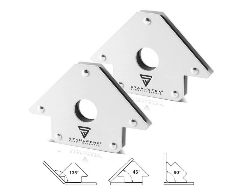 STAHLWERK Magnet-Schweißwinkel STAHLWERK 2 × Magnet-Schweißwinkel Magnetwinkel Schweißmagnet 45° x, (Set, 2-St), Schweißmagnet 45° x 90° x 135°, 22,6 kg / 50 lbs von STAHLWERK