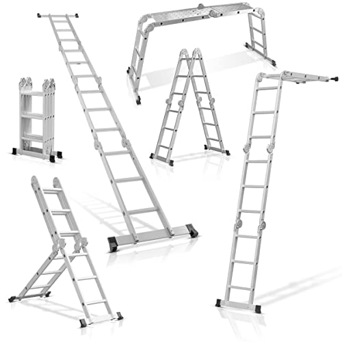 STAHLWERK Mehrzweckleiter ML-356 ST 150 kg Tragkraft, 3 in 1 Leitergerüst/Aluminium Klappleiter/Arbeitsgerüst/Arbeitsplattform/Gerüst mit rutschfesten Sprossen von STAHLWERK