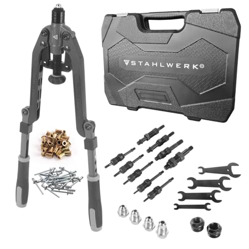 STAHLWERK Nietmuttern- und Blindnietenzangen Set 85-teilig | vielseitige 2-in-1-Nietzange zum Setzen von Blindnieten und Nietmuttern von STAHLWERK