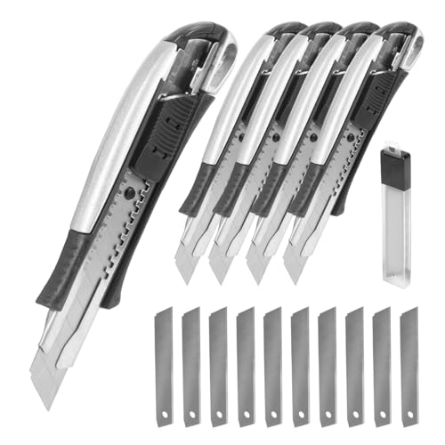 STAHLWERK Premium-Cuttermesser PCM-181 ST 5er Set mit 18 mm Abbrechklingen Profi Cutter | Teppichmesser | Sicherheitsmesser | Paketmesser | Kartonmesser von STAHLWERK