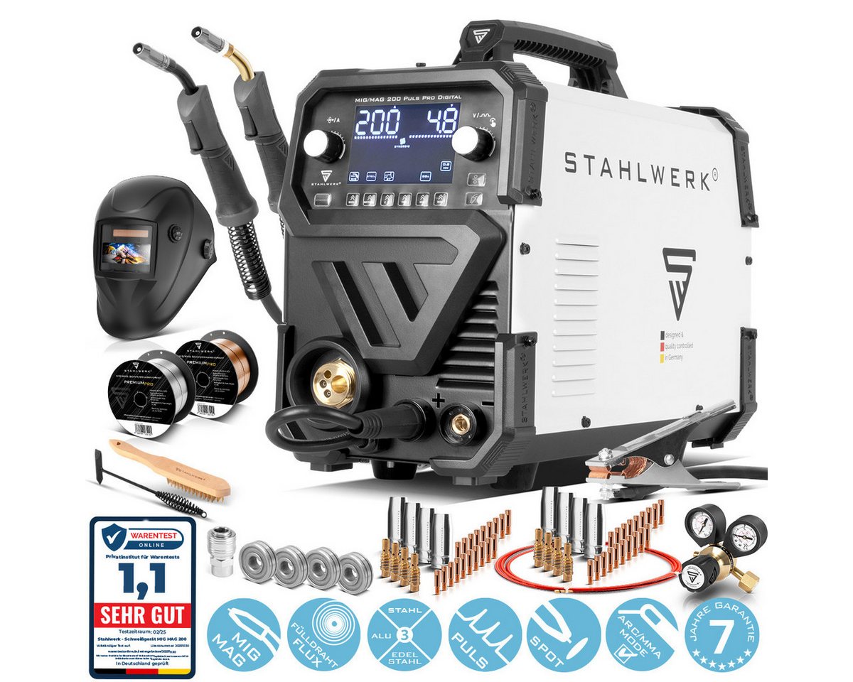 STAHLWERK Schutzgasschweißgerät MIG MAG 200 Spot Puls Pro Digital Vollausstattung, Schweißgerät IGBT Inverter mit 200 A, synergischem Drahtvorschub STAHLWERK Schutzgasschweißgerät MIG MAG 200 Spot Puls Pro Digital Vollausstattung, Schweißgerät IGBT Inverter mit 200 A, synergischem Drahtvorschub von STAHLWERK