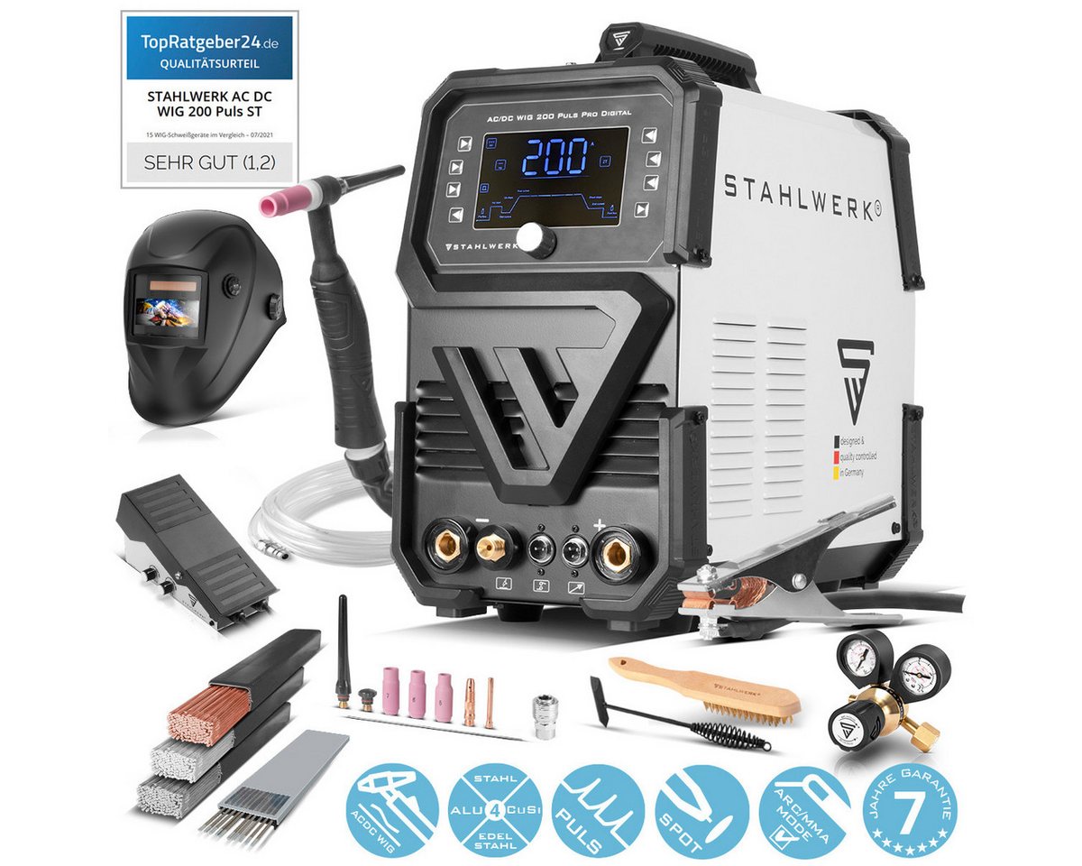 STAHLWERK Schutzgasschweißgerät Schutzgas-Schweißgerät AC/DC WIG 200 Puls Pro, Digital Vollausstattung IGBT Inverter mit 200 Ampere, ARC/MMA STAHLWERK Schutzgasschweißgerät Schutzgas-Schweißgerät AC/DC WIG 200 Puls Pro, Digital Vollausstattung IGBT Inverter mit 200 Ampere, ARC/MMA von STAHLWERK