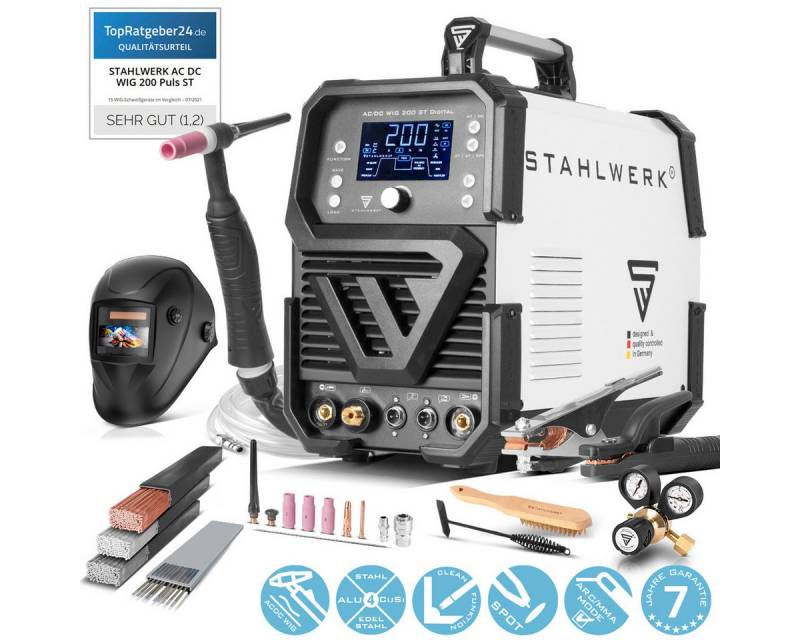 STAHLWERK Schutzgasschweißgerät Schweißgerät AC/DC WIG 200 ST Digital, 30 - 200 A, Packung, 1-tlg., Vollausstattung, Alu-geeigneter WIG MMA Inverter von STAHLWERK