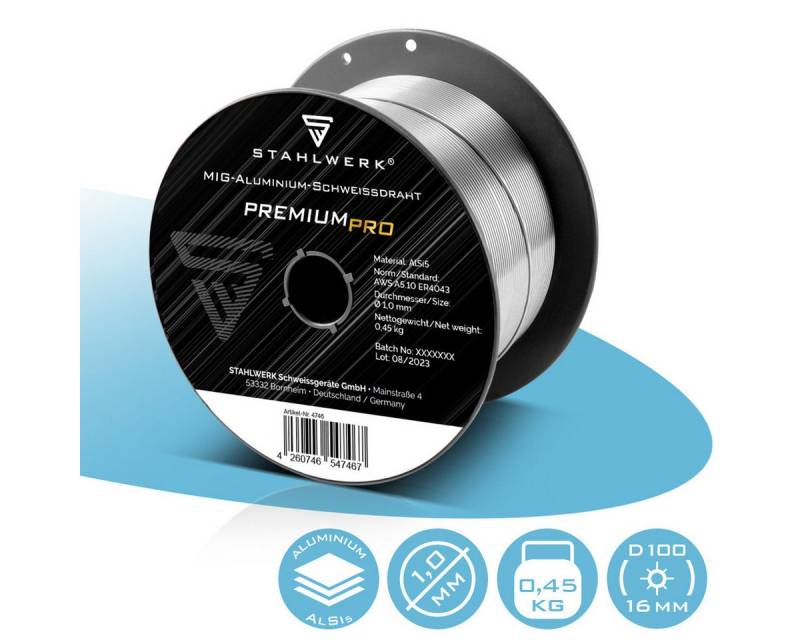STAHLWERK Schweißdraht MIG MAG Aluminium Schweißdraht ER4043 (AlSi5) 1,0 mm 0,45 kg, (Packung), Der MIG MAG Zusatzwerkstoff ist hochwertig verarbeitet von STAHLWERK