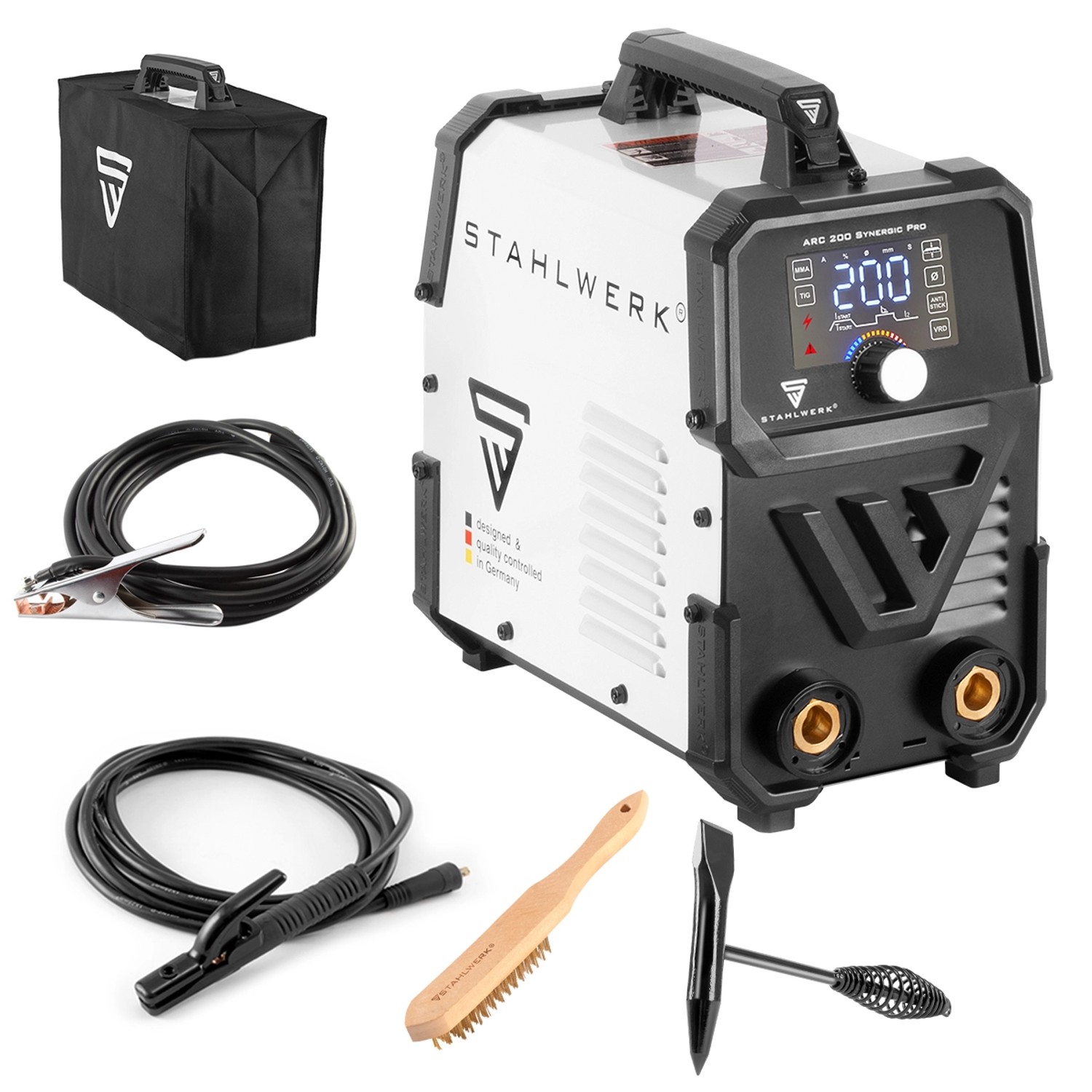 STAHLWERK Schweißgerät ARC 200 Synergic Pro MMA Lift TIG IGBT Inverter 200 A von STAHLWERK