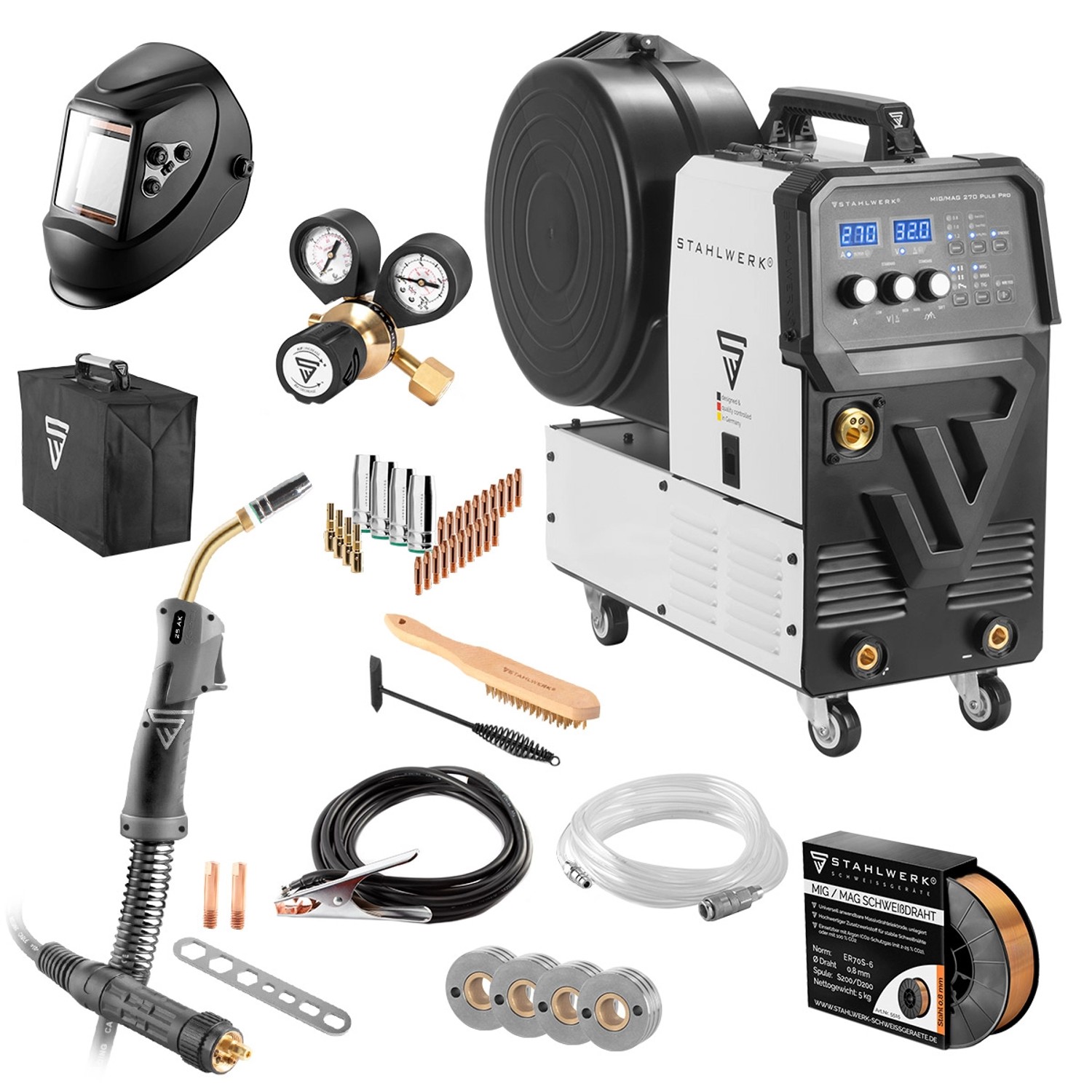 STAHLWERK Schweißgerät MIG 270 Puls Pro Vollausstattung 4-in-1 Schutzgas-Gerät von STAHLWERK