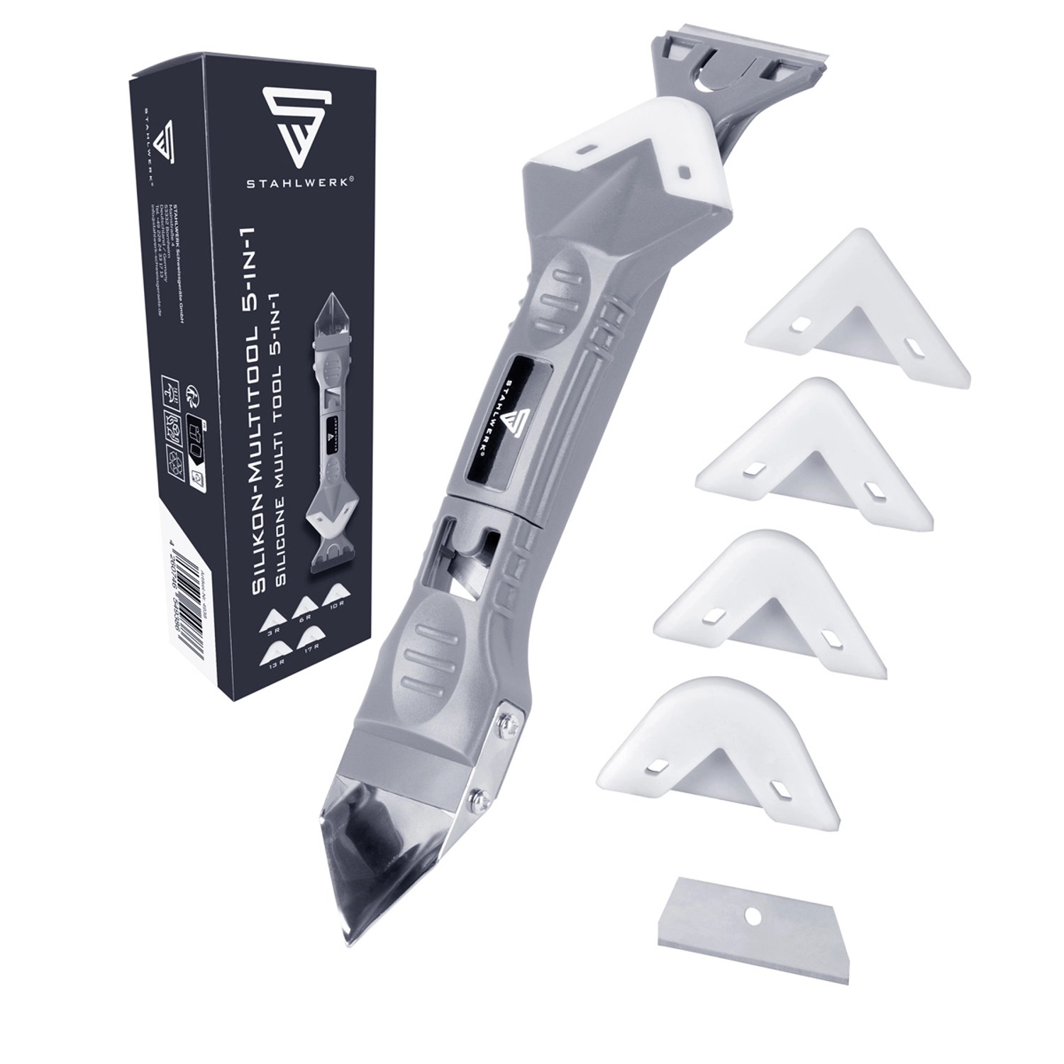 STAHLWERK Silikon-Fugenwerkzeug 5-in-1 Silikon-Spachtel, Silikon-Schaber von STAHLWERK