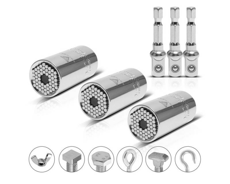 STAHLWERK Steckschlüssel 3 x Universeller 3/8 Zoll Steckschlüssel 7 - 19 mm (Packung, 3 St), verchromt STAHLWERK Steckschlüssel 3 x Universeller 3/8 Zoll Steckschlüssel 7 - 19 mm (Packung, 3 St), verchromt von STAHLWERK