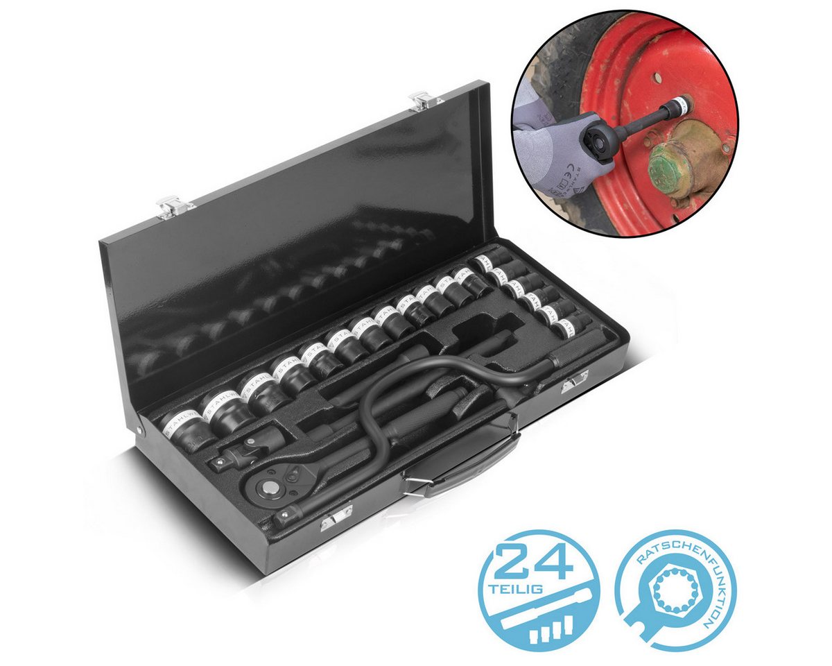 STAHLWERK Steckschlüssel Steckschlüssel-Satz 24-teilig mit Handkrubel (Packung, 1 St), Antrieb 12.5 mm (1/2) von STAHLWERK