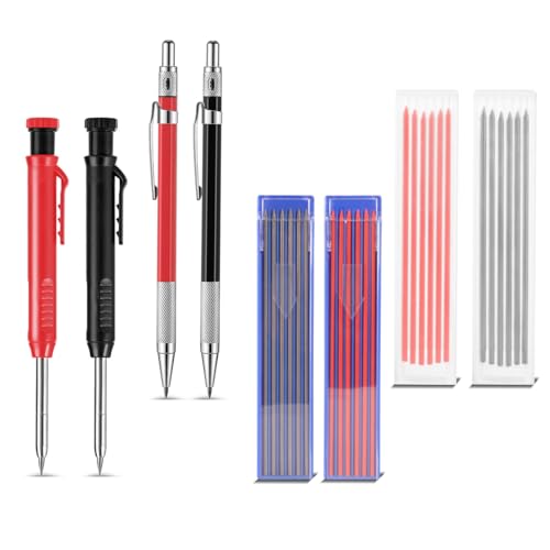 STAHLWERK Tieflochmarker Bleistift 4er Set mit 36 Ersatzminen und integriertem Spitzer Baubleistift | Bohrlochmarker | Zimmermannsbleistift | Markierstift | Baumarker | Druckbleistift STAHLWERK Tieflochmarker Bleistift 4er Set mit 36 Ersatzminen und integriertem Spitzer Baubleistift | Bohrlochmarker | Zimmermannsbleistift | Markierstift | Baumarker | Druckbleistift von STAHLWERK
