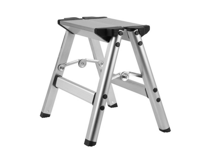 STAHLWERK Trittleiter Klapptritt KT-1 ST mit 120 kg Tragkraft Aluminium- (Set, 1-St., Einzelgerät), rutschfeste Standfüße von STAHLWERK