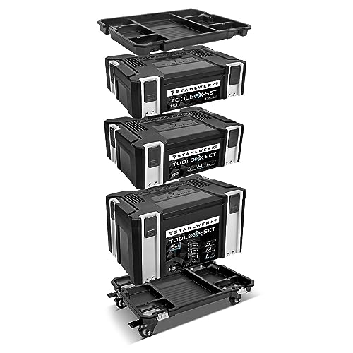 STAHLWERK Universal Toolbox Set/Werkzeugkiste/Werkzeugkoffer, stapelbares 5 in 1 Modul-System aus hochbelastbarem ABS-Kunststoff mit Tragegriff und gummierten Lenkrollen von STAHLWERK