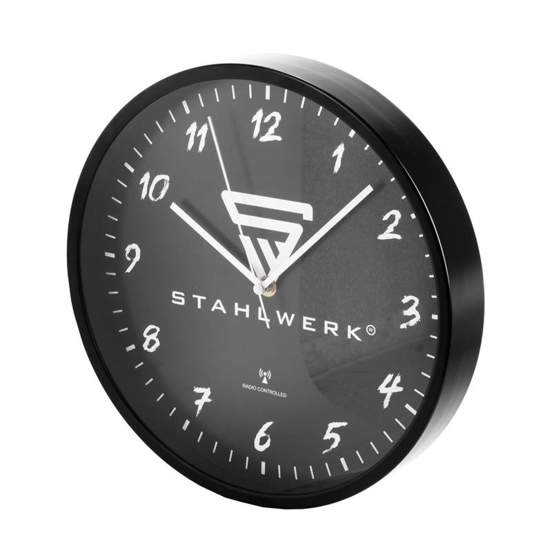 STAHLWERK Wanduhr 30 Cm Schwarze Werkstattuhr Mit Aluminium-Gehäuse Rcc-Uhrwerk von STAHLWERK