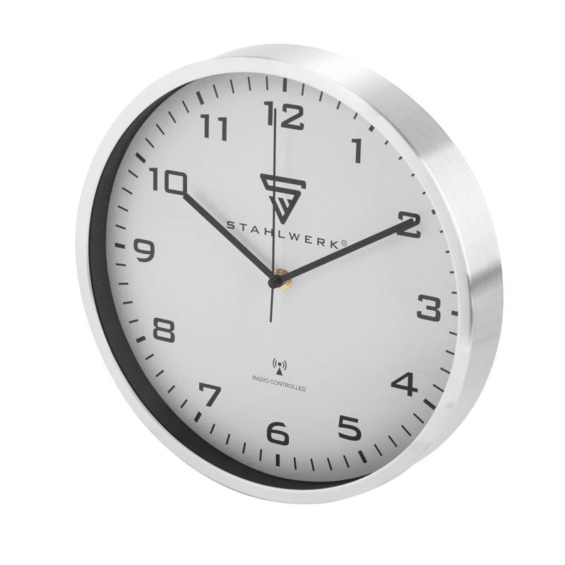 STAHLWERK Wanduhr 30 Cm Silberne Werkstattuhr Mit Aluminium-Gehäuse Rcc-Uhrwerk von STAHLWERK