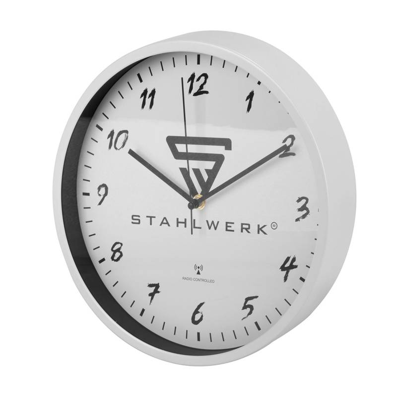 STAHLWERK Wanduhr 30 Cm Weisse Werkstattuhr Mit Aluminium-Gehäuse Rcc-Uhrwerk von STAHLWERK