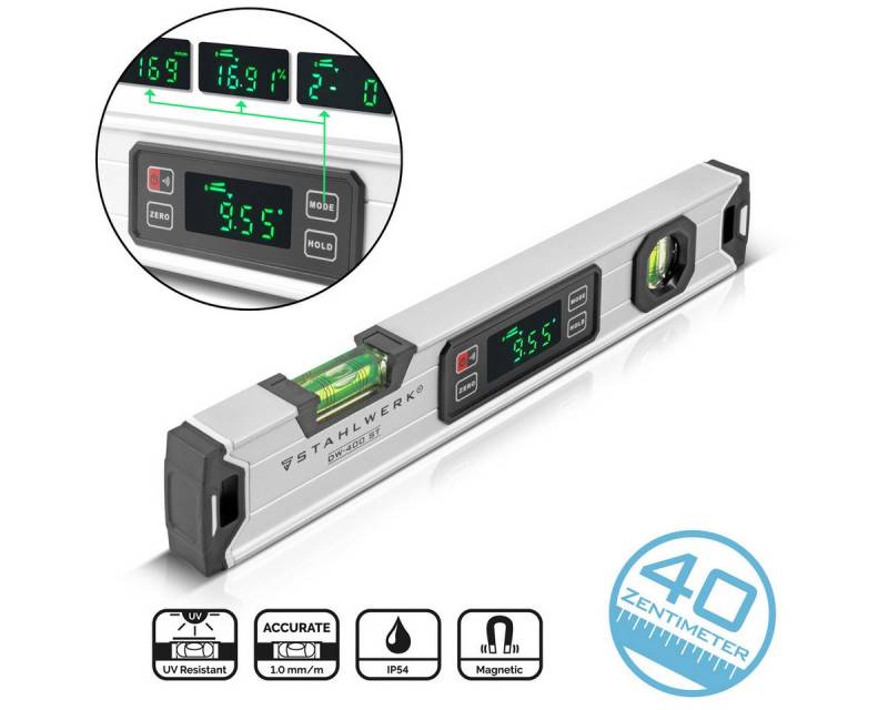 STAHLWERK Wasserwaage Digitale Wasserwaage DW-400 ST aus Aluminium, (Packung, 1 St., Einzelgerät), Digital von STAHLWERK