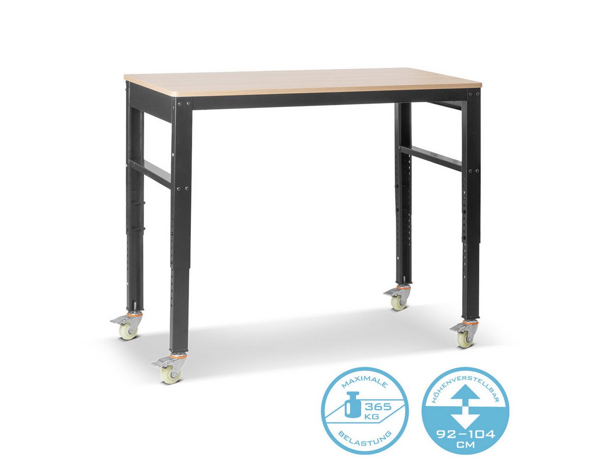 STAHLWERK Werkbank Werkbank mit Rollen/ 120 x 60 cm/ Höhenverstellbar, (Packung, 1-tlg), B/T/H: 120x60x104 von STAHLWERK