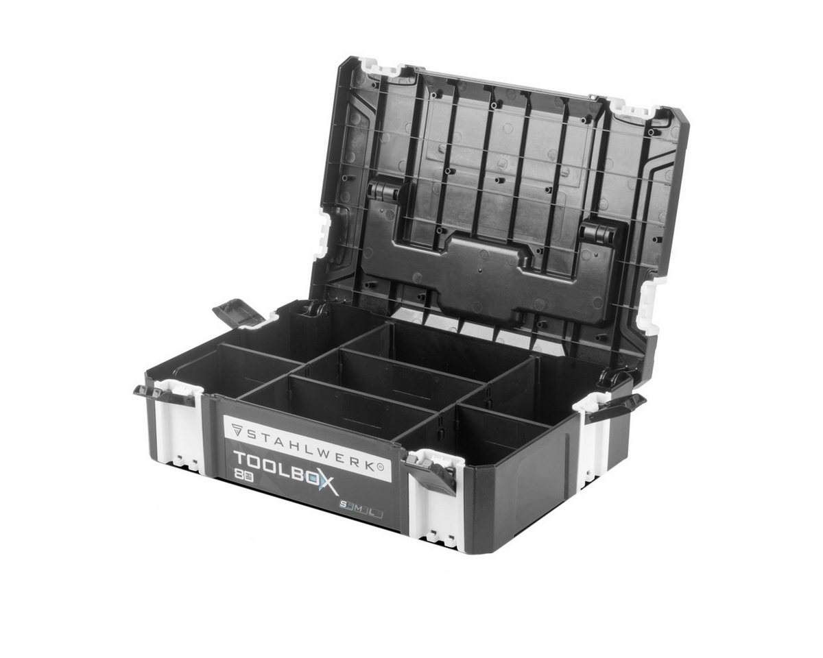 STAHLWERK Werkzeugbox Toolbox mit Innenfach Größe S 443 x 310 x 128 mm, stapelbare Systembox, Werkzeugkiste, Werkzeug-Organizer von STAHLWERK