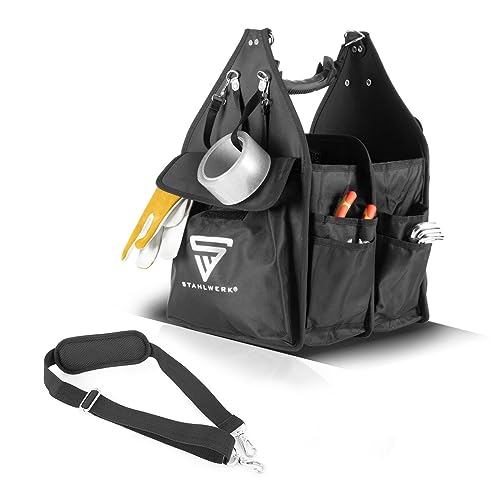 STAHLWERK Werkzeugtasche mit 11 Außentaschen und 2 großen Innenfächern mit jeweils 5 Innentaschen, robuste Montagetasche/Werkzeugkoffer/Werkzeugbeutel mit Tragegriff und Schultergurt von STAHLWERK