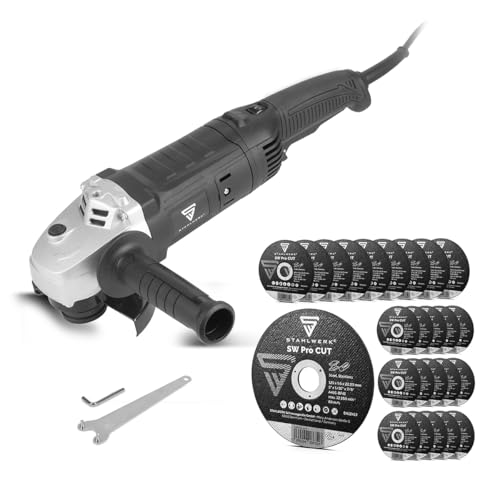 STAHLWERK Winkelschleifer WS-1600 ST mit 25er Set SW Pro CUT Trennscheiben 125 mm, Trennschneider, Trennschleifer mit 1600 W und 3000-8500 U/min von STAHLWERK