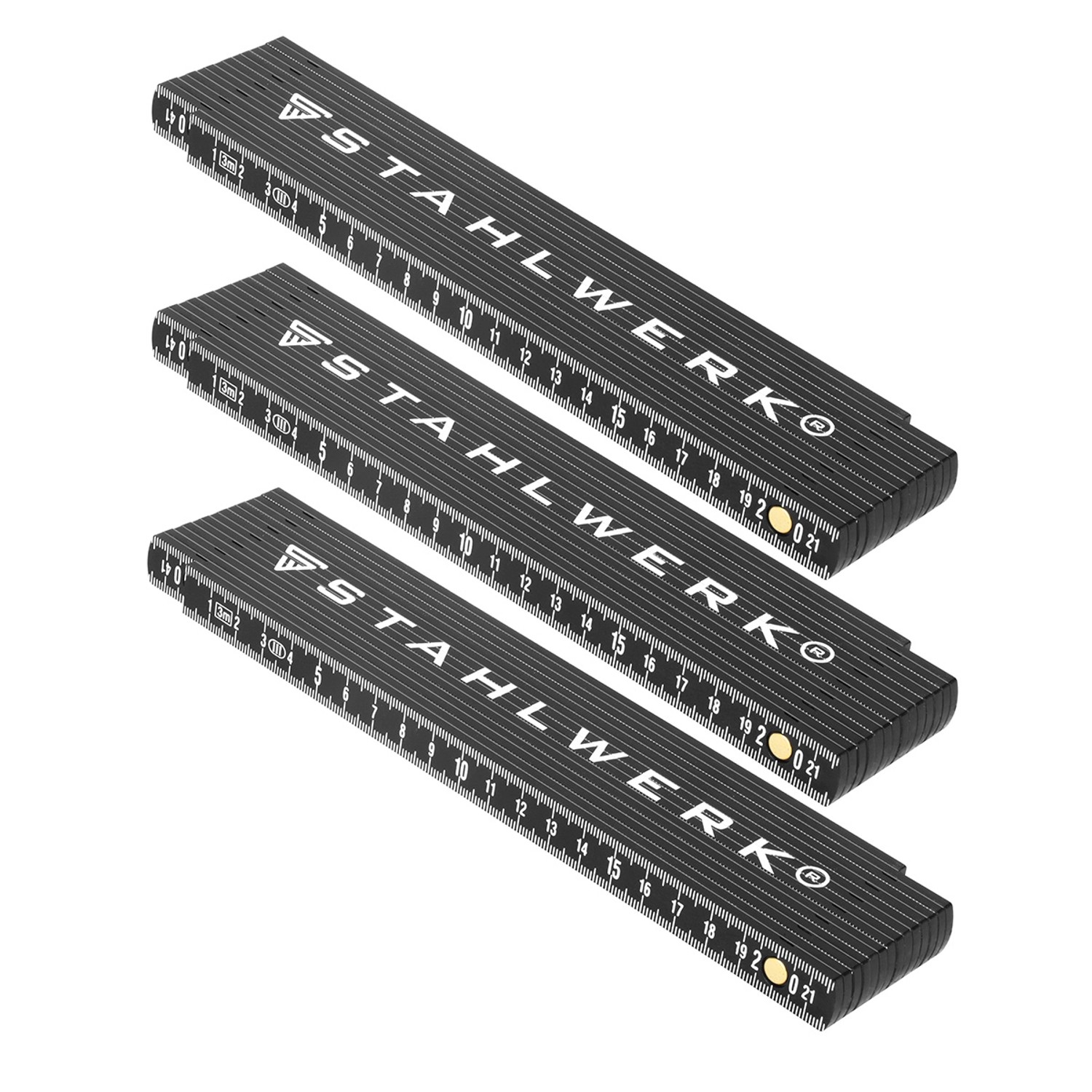 STAHLWERK Zollstock 3er Set 3 Meter Präziser Kunststoff-Gliedermaßstab Meterstab von STAHLWERK