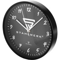 Stahlwerk - Wanduhr 30 cm schwarze Werkstattuhr mit Aluminium-Gehäuse RCC-Uhrwerk von STAHLWERK
