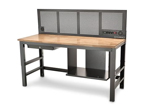 STAHLWILLE WB 630 | Höhenverstellbare Werkbank, Breite 200 cm mit FSC-Holzplatte, Stromanschlüssen, Schublade und gelochter Rückwand | Anthrazitgrau STAHLWILLE WB 630 | Höhenverstellbare Werkbank, Breite 200 cm mit FSC-Holzplatte, Stromanschlüssen, Schublade und gelochter Rückwand | Anthrazitgrau von STAHLWILLE