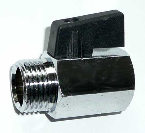 MINI Kugelhahn Größe 3/8" Innen x Aussengewinde Messing-verchromt mit Flügelgriff aus Kunststoff von STAI