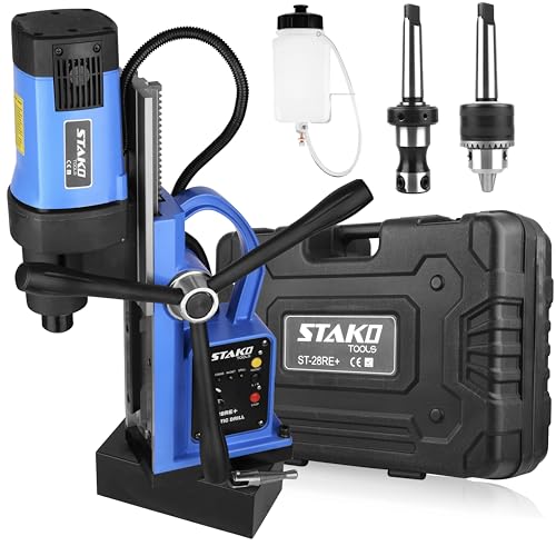 STAKO Magnetbohrmaschine 1800W mit Koffer ST-28RE+ Max. Ø80mm – 16500N Magnetkraft – Tragbare Kernbohrmaschine für Metallbearbeitung mit Weldon 19 mm MK3 und Bohrfutter B16 3-16 mm – Set-2 von STAKO