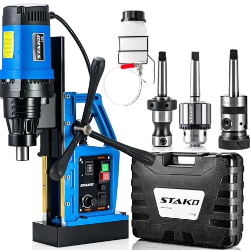STAKO SCY-2800RE Ø 80mm Magnetbohrmaschine 2050W mit Koffer – Magnetkraft 17000N – tragbare Kernbohrmaschine für Metallbearbeitung mit Weldon 19mm und Bohrfutter 3-16mm und Gewindehalter M3-M16 –Set 3 von STAKO