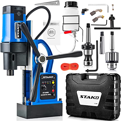 STAKO Magnetbohrmaschine 1800 W mit Koffer ST-28RE Max. Ø 80 mm – Magnetkraft 16500 N – tragbare Kernbohrmaschine für Metallbearbeitung mit mit Weldon 19 mm MK3 und Bohrfutter B16 3-16 mm – Set 2 von STAKO