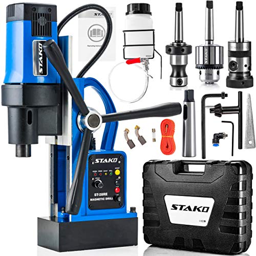 STAKO Magnetbohrmaschine 1800W mit Koffer ST-28RE Max.Ø80mm – Magnetkraft 16500N – tragbare Kernbohrmaschine für Metallbearbeitung mit Weldon 19mm und Bohrfutter 3-16mm und Gewindehalter M3-M16 – Set3 von STAKO