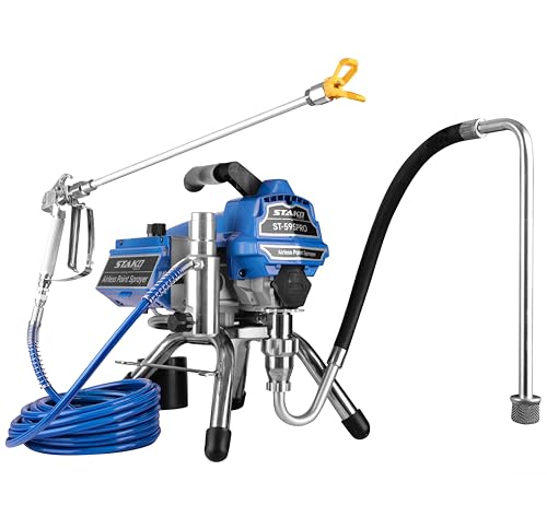 STAKO ST-595PRO Airless Farbspritzgerät 2800 W – 220 bar, 3 L/min – Hydrodynamisches Farbsprühsystem für 30.000 m²/J – Spritzpistole + 15 m Schlauch + Verlängerung – Für Innen & Außen, Wasser-/Lösemit von STAKO