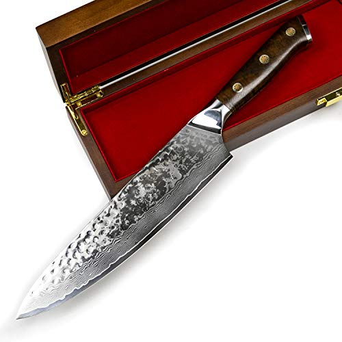 Stallion Damastmesser Ironwood Großes Chefmesser - 22 cm - Messer aus Damaststahl mit Griff aus Eisenholz von Stallion