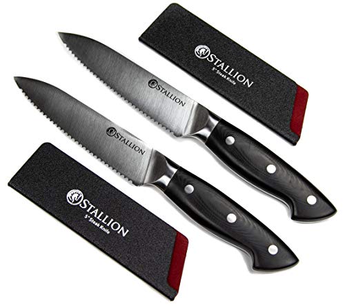 Stallion Professional Messer Zwei Steakmesser 12,5 cm - Klingen aus deutschem 1.4116 Messerstahl und Griffe aus G10 GFK von Stallion