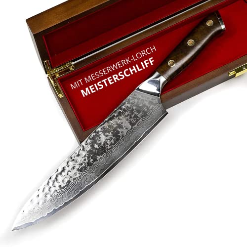 STALLION Damastmesser Ironwood Großes Chefmesser - 22 cm - Messer aus Damaststahl mit Griff aus Eisenholz - mit MEISTERSCHLIFF von STALLION