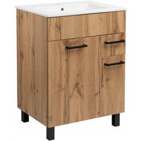 STAMAR Badezimmerschrank mit Waschbecken - 60 x 47 cm - Eiche Wotan - Modernes Design - mit Schublade und Füßen STAMAR Badezimmerschrank mit Waschbecken - 60 x 47 cm - Eiche Wotan - Modernes Design - mit Schublade und Füßen von STAMAR
