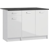 STAMAR Küchenmöbel Set - 120 x 46 x 83 cm - Weiß Hochglanz - mit 2 Arbeitsplatten und Stauraum von STAMAR