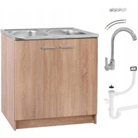 STAMAR Küchenschrank 80 cm - Eiche Sonoma - Komplettset mit Spüle und Wasserhahn - Elegantes Design von STAMAR