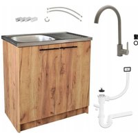 STAMAR Küchenschrank 80x50 - Eiche Gold - Inox Spüle - Eleganter Wasserhahn - Einfache Installation von STAMAR