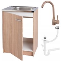 STAMAR Küchenschrank Sonoma 60 Slim - Beige - Inox Spüle + Hochdruckarmatur - Praktisch und Elegant von STAMAR