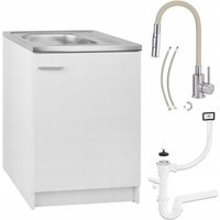 STAMAR Küchenunterschrank 60x60 - Weiß - mit Spüle und beigem Wasserhahn - Praktisch und kompakt von STAMAR