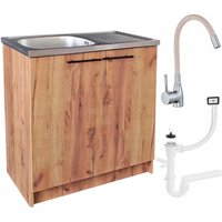 STAMAR Küchenunterschrank 80 cm - Eiche golden - Komplettset mit Spüle und flexibler Armatur - Modern und funktional von STAMAR